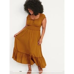 Puff-Sleeve Waist-Defined Clip-Dot Midi Dress for Women